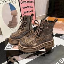 Moteriški platforminiai koviniai batai Rudens Žiemos Nauji Kalnų Krištolo Leopardo Rašto Auliukiniai Batai Moteriški Madingi Suvarstomi Storu Padu Riterio Botas 35 ruda