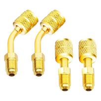 Brass Adapter R410A Adapter 2 Straight Adapter with 2 Angled Adapter 5/16 inches SAE Female to 1/4 inches SAE MaleFlare 1