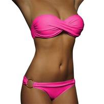 Seksualus moteriškas aukšto liemens bikini maudymosi kostiumėlis maudymosi drabužiai moteriškas bandeau stringų braziliškas bikini komplektas maudymosi kostiumėlis maudytoja S karšta rožinė spalva