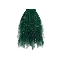 Tulle Sequin Skirts Tulle Tutus Star-Print Tulle Skirts Tutu Skirts Asymmetrical Midi Tulle Skirts Fluffy Layered Tulle Tutu Skirt S tamsiai žalia spalva