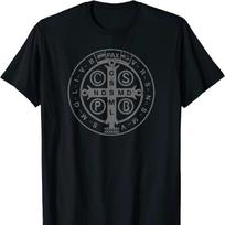 Religinis katalikų Šv.. Benedikto medalis - Krikščioniška dovana T-shirt Naujas 100% medvilnės trumpomis rankovėmis apvalia kaklo iškirpte T-shirt Atsitiktinis vyriškas viršus - ... S įvairiaspalvis