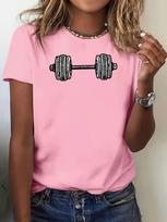 WomenS Casual Fitness TShirt with Dumbbell Graphic Brown Sleeve Round Neck Comfortable Summer Top for Workout Relaxation S
