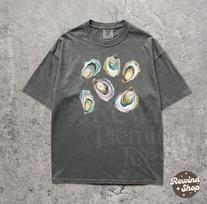 Retro Austrių Comfort Colors Marškinėliai - Akvarelinė Gamta Paplūdimys Grafinis T-shirt M gray