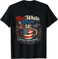 Red White and Brew 250th Anniversary Coffee Lover Patriotic T-Shirt XL