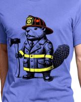 Firefighter Beaver T-Shirt: Vintage Engraving, Funny Animal Tee 3XL