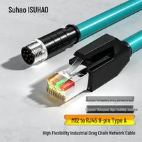 M12 to RJ45 Industrial Cat6 Ethernet Cable tamsiai žalia spalva