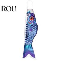 Carp Wind Sock Windsock Weather-resistant Cartoon Satin Dragon Boat Streamer Festival Accessory Banner 40cm mėlyna