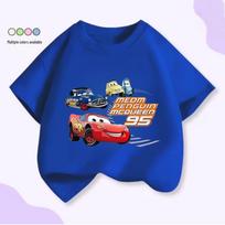 Cars Lightning McQueen Blue Cabochon Kids Cotton Short Sleeve T-shirt for Boys and Girls 130 cm