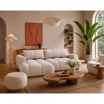 Yulin - Canapé d'angle gauche 4 places convertible avec coffre en tissu bouclette - Beige