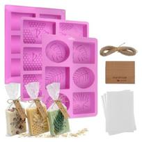 Soap Molds and Gift Wrapping Supplies Set with Honeycomb, and Leaf Style Patterns, Clear Bags, and for Handmade Soap 1