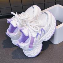 Girls' 2026 White Sports Shoes: Thick Sole, Breathable, Non-slip, Wear-resistant Mesh Sneakers Size 26-30, One Box of 50 Pairs violetinė
