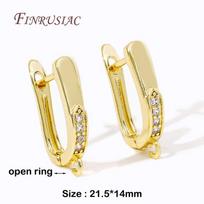 DIY Basic Schwenzy Material 18K Gold Plated Brass Leverback Clasp,Cubic Zircon Beaded U Earring Clasp Jewelry Making Accessories 1 pair