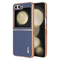 case for Samsung Z Flip 7 6 5 4 3 Electroplated edge carbon fiber leather textured ultra-thin shockproof protective case plain Galaxy Z Flip7 mėlyna