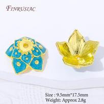 1/2/3Pcs 18K Gold Plated Blue Enamel Lotus Flower Bead Cap DIY Jewelry Making Findings For Beaded Bracelet Necklace,Bead End Cap 1 PCS