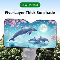 Cherry Blossom Dolphin Moonlight Sun Visor Reusable Aluminum Foil Car Windshield Sun Visor UV Heat Insulation Cover Shade