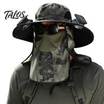 Solar Fan Cooling Sun Hat Fisherman USB Charging Sunscreen with Dual Fans All-Round Protection Outdoor Adventure Shawl Face Guard Cool Camouflage armijos žalia spalva