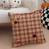 S-Stars Plaid Cushion Cover Throw Pillow Cover Hidden Button Durable Polyester Chair Cushion Peach skin 18*18(CM)-1Pcs