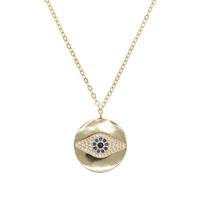 Promotion Round Coin Pendant Engraved Cz Eye Classic Simple Geometric Gold Necklace 41+5cm