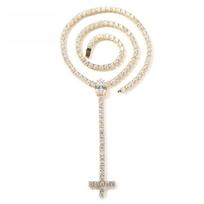 Tear Droplet Cz Charm Choker 5mm Rosary Tennis Chain Dangling Cross Pendant Necklace For Women cross dazzel tennis chain auksas