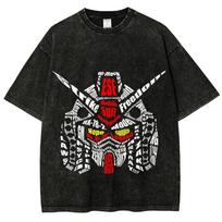 Gundam RX782 T Shirt Men Word Cloud Art Vintage Acid Wash Mecha Streetwear Oversized Retro Japanese Anime Graphic Tees M