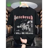 Europos Dydžio Hatebreed Grupės Grafinis Vyriškas Marškinėlis - I Will Be Heard Spausdinimas Ir Grupės Logotipas, Juodas Trumpomis Rankovėmis Laisvo Kirpimo Atsitiktinis Gatvės Stiliaus Marškinėlis S juoda