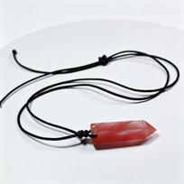 Hexagonal Pendulum Necklace Waxed Cotton Cord Stone Pendant Natural Crystal Necklace  Sweater Chain raudona