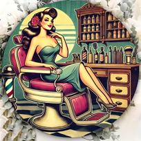pc Vintage Barber Shop Round Wall Sign  Aluminum Engraved Retro Beauty Parlor Emblem WallMounted Suitable for Salon 20x20cm(8x8inch)
