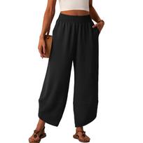 Womens Baggy Wide Leg Pants Summer High Waisted Palazzo Pants Beach Vacation Casual Trousers With Pockets L juoda