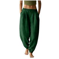 Women's Casual And Fashionable Color Loose Pants With Pocketes L armijos žalia spalva