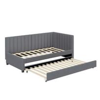 Guest Bed Upholstered 90x200cm, Pull-Out Sofa Bed, Multifunctional with Slatted Pillow Frame, Youth Beds Children Beds, Velvet Fabric Gray Double pilka