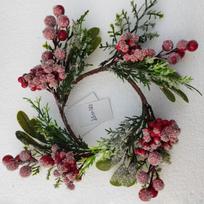 Dirbtinis Kalėdų vainikas su žvake, girlianda, žiedas, priekinėms durims vestuvėms