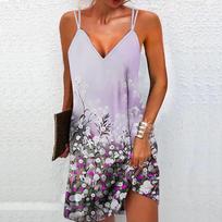 Women's Fashionable and Sexy 3D Pink Dandelion Printed Strapless Dress, Loose V-neck Camouflage Dress XS rožinė