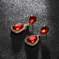 Korean Fashion Shiny Water Drop Crystal Earrings for Women - E043 K5 raudona/auksas