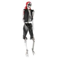 Life Size Imitation Skeleton, Full Body Realistic Human Bones with Posable Joints, 165cm Pirate Styling Halloween Pose Skeleton Prop Decoration 170cm
