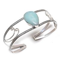 Natural Amazonite Gemstone 925 Sterling Silver Cuff Bangle Adjustable L8Z49