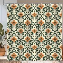 1pc Vintage Boho Floral Shower Curtain - Mid-Century Modern Abstract Design, Durable Polyester Fabric with Grommet Top & Hooks 90x180cm