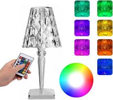 Krištolinė šviestuvo lempa balta LED RGB spalvų kaita nuotolinio valdymo pultas jutiklinė USB-C — naktinė lempa miegamajam, dekoratyvinis svetainės apšvietimas, belaidė įkraunama lempa, moderni akrilinė lempa