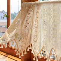 Smėlio spalvos dryžuota kabinama smaiginė užuolaida virtuvei, svetainei, miegamojo langui, trumpai užuolaidų lazdelės kišenėi 60x132cm 1PC smėlis