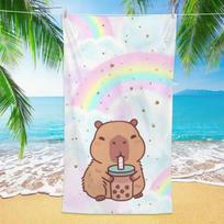 Cute Capybara Beach Towel 1pc Rainbow Cloud Bubble Tea Print Microfiber Soft Quick Dry Towel for Beach Pool Kids Summer W60*H120(CM) blue
