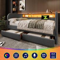 Dienos lova su LED ir USB, 140x190 cm, 2 stalčiai, pilka