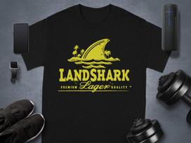 Landshark Lager T-Shirt, Funny Shark Tee, Ocean Lover Gift, Beach Vacation Shirt, Novelty Graphic Tee, Island Shark Fin T-Shirt 2XL