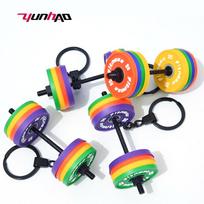 Hot Sale PVC Removable Barbell Plate Keychain Sports Pendant Set Creative Fitness Gift Accessories Barbell raudona