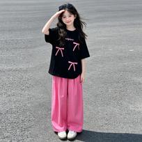 Girls' Stylish Summer Two-Piece Casual Set with Wide-Leg Pants 120 cm