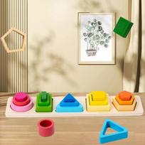 Montessori mediniai rūšiavimo dėliojimo žaislai, formų ir spalvų rūšiavimo kaladėlės, mažyliams geometriniai dėliojimo žaislai kūdikių ankstyvajam ugdymui