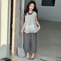 Girls' Korean-Style Summer 2026 Three-Piece Set: Vest, Wide-Leg Pants, Fashionable and Versatile for Medium to Large Kids 130 cm
