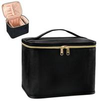 Relavel Black Large Travel Cosmetic Bags Women Washable Make up Bag Organizer Train Case for Cosmetics Toiletries Brushes Tools M juoda