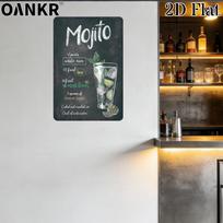 Vintage Art Cocktail Poster Metal Tin Sign Mojito Recipe Metal Signs Metal Signs for Home Pub Bar Wall Decor Plaque 20x30cm（7.8x11.8inch）