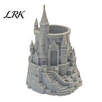 Desktop Organizer Castle Shape Pen Holder, 3D Printed Desk for Pens, Pencils, Retro Style Holder Makeup Brushes, Decorative Pencil Storage Cup pilka