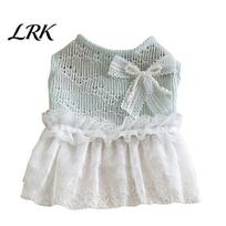 Princess Dog Outfit Knitted Sleeveless Dress, White Tutu Puppy Cute Girl Dress Summer Female with Lace Faux Pearl Bow, Pet for Small Dogs XXS mėlyna