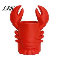 Artistic Brush Holder Lobster Pen Holder, Halloween Funny Sea Animal Pencil Stand, Creative Eye-catching Desk Decor Organizer for Brushes Makeup raudona